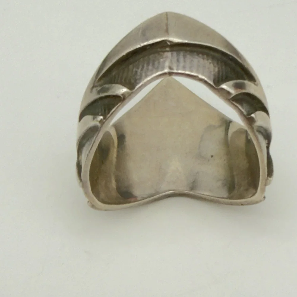 Vtg Custom Made Sterling Damascus Steel Ring Solid 14k Gold Inlay Hammered Read